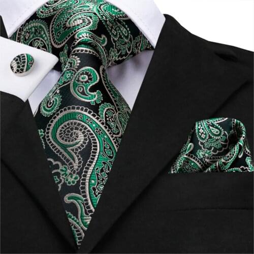 Green Tie for Men Luxury Silk Woven Paisley Necktie Set Cufflinks for Suit Shirt Floral Tie Regular Hi-Tie SN-3524 Wholesale