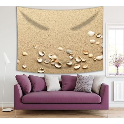 Tapestry Sea Shells on Sand Summer Beach Holidays Romantic Nature Top View Beige