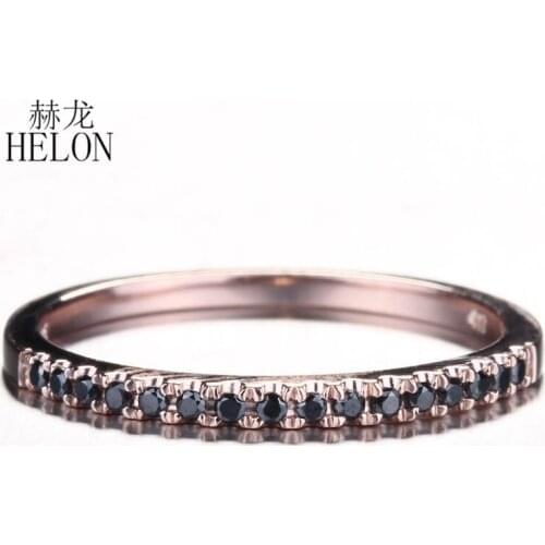 HELON Black Diamonds Ring Solid 14K Rose Gold AU585 Pave Black Diamond Engagement Ring For Women Birthday Anniversarry Best Gift