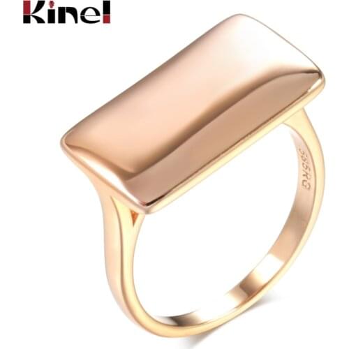 Kinel Hot Fashion Glossy Dangle Ring 585 Rose Gold Simple Square Ring For Women High Quality Daily Fine Jewelry 2021 New