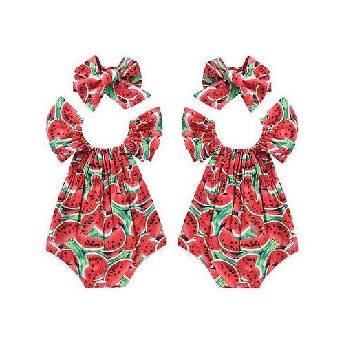 2Pcs Watermelon Clothes Romper Newborn Baby Girls Clothes Ruffles Romper Jumpsuit Outfits Playsuit
