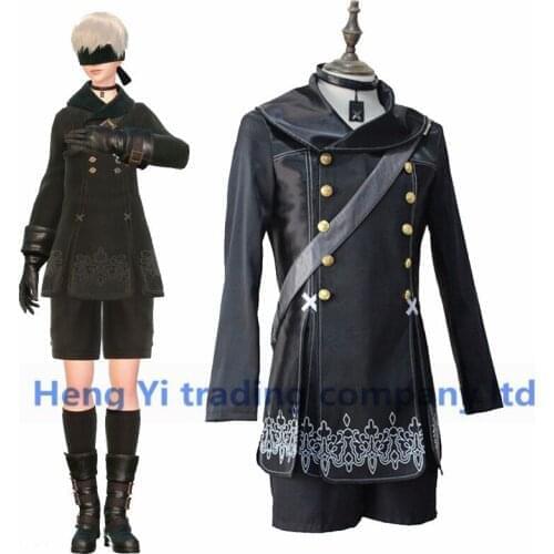 NieR Automat YoRHa No. 9 Type S Cosplay Costumes Man Black Cosplay Nanosuit Top Shorts Blinde Necklace 4PCS Set Halloween Cos