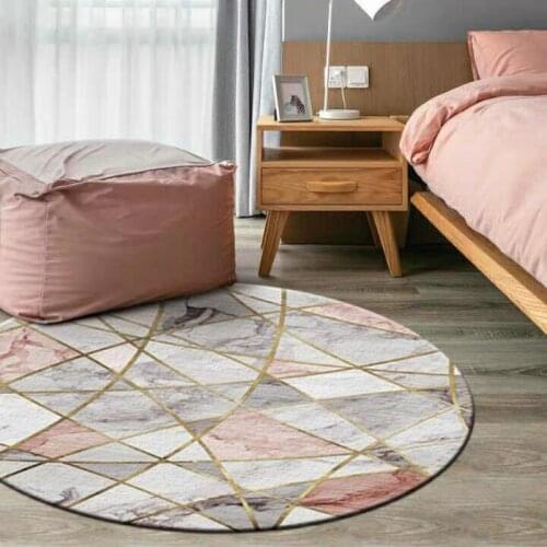 Nordic Geometric Marble Pattern Round Carpets Chair Floor Mat Soft Floor Mat For Living Room Anti-slip Rug Bedroom Decor Carpet