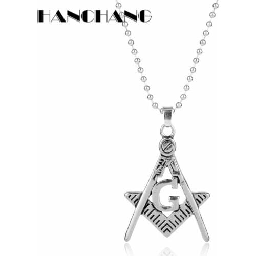 Mens Fashion Jewelry Necklace Master Masonic Logo Pendant Necklace Beads Link Chain Choker Necklace for Unisex Gift Collier