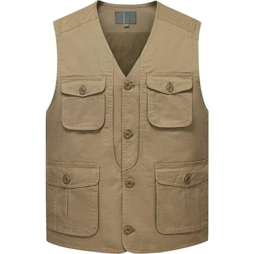 Men Multi-Pocket Classic Waistcoat Male Sleeveless Unloading Solid Coat Work Vest Photographer Tactical Mesh Vest Jacket 2021