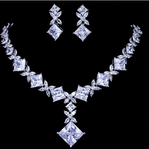 Emmaya Brand Cubic Zircon Bridal Jewelry Sets Silver Color Necklace Earrings Set Wedding Jewelry Parure Bijoux Femme Party