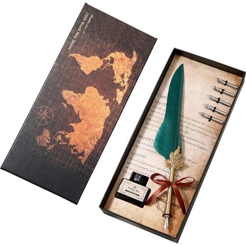 Quill Pen and Ink Set Feather Fountain Dip Pen with Replacement Nibs Calligraphy Writing Vintage Signature Pen Birthday Gift