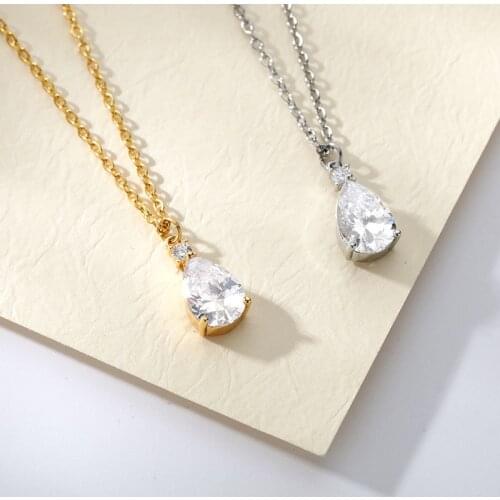Cubic Zircon Waterdrop Pendant Necklace For Women Zircon Water Drop Gold Stainless Steel Necklace Aesthetic Wedding Jewelry Gift