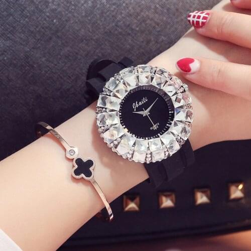 Luxury Big Diamond Ladies Watch Women Fashion Bling Crystal Watches Cute Silicone Band Casual Dress Wristwatch Reloj Mujer Clock