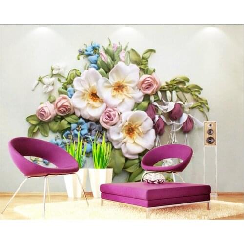 Custom Mural 3D Embossed Color Carving Embroidery Flower Mural Peony Rose Living Room Bedroom Dining Room Wallpapers фотообои