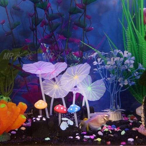 Fish Tank Landscape Decoration Smulates Jellyfish Coral Stone Sea Water Tank Set Aquatic Plants Fluorescent Mushroom Lotus Leaf