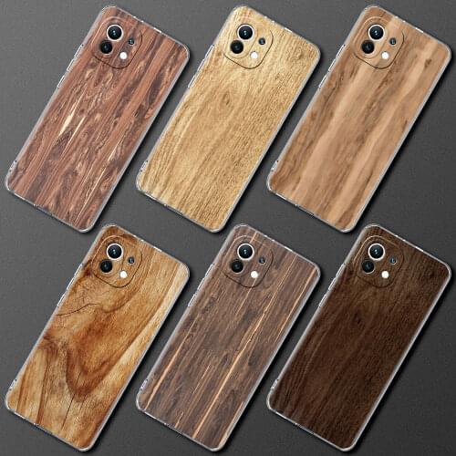 Silicone Case For Xiaomi Mi Poco X3 NFC 10T Pro M3 Note 10 Lite 11 9T F3 Transparent Shockproof Phone Cover Tree Texture Wood