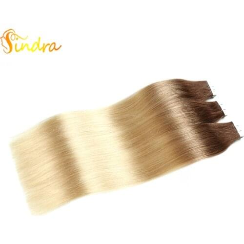 Sindra 14-24 inch Tape in Human Hair Extensions 100% Real Brazilian Remy Hair Ombre Balayage Colored Hair 40pcs 20pcs