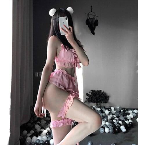 Sexy Costumes Lolita Women Erotic Lingerie Set Cute Ruffles Lace Ladies Kawaii Babydoll Soft ColorFanatic uniform