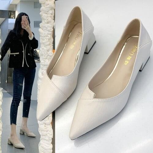 Womens shoes 2021 ladies low-heel fashion women casual work PU shallow mouth comfortable womens shoes