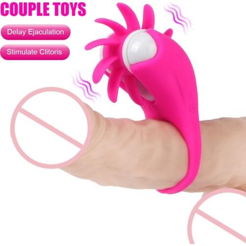 IKOKY G-spot Massage Vibrator Penis Ring Vagina Clitoris Stimulate Rotation Oral Tongue Licking Cock Ring