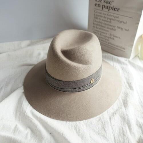 Wool Fedora Hat with Belt Women Jazz Vintage Wide Brim Classic Winter Felt Trilby Lady Stylish Fashion Hat