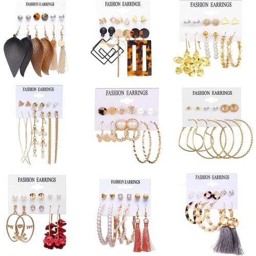 AOUSIX Women Pearl Earrings Pearl Set Leopard Tassel Acrylic Pearl Earrings For Women Bohemian Stud Earrings Tassel Earrings