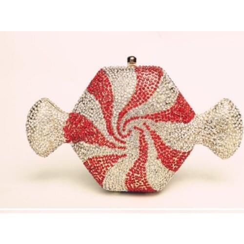 Red white Crystal diamond Women Evening Clutch Purse Hollow Out Wedding messenger Bag Metal Clutches Bridal Rhinestones Handbag