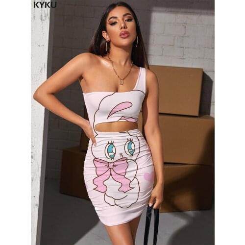 KYKU Brand Animal Dress Women Rabbit Halter Sleeveless Lovely Hollow out Dresses Harajuku Vestido Sexy Womens Clothing Plus Size