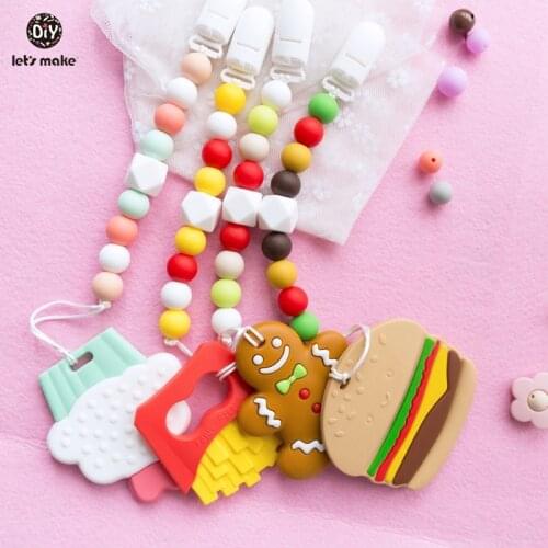Lets Make Baby Pacifier Chain 1pc plastic Nipple Clip Hamburger Ice Cream Cake Man Silicone Beads Personalized Pacifier Clips