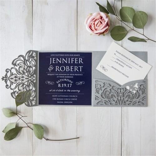 1 Pieces Tri-Fold Laser Cutout Openwork Flower Wedding Invitation Card Set Postcard High-end Business Dealings