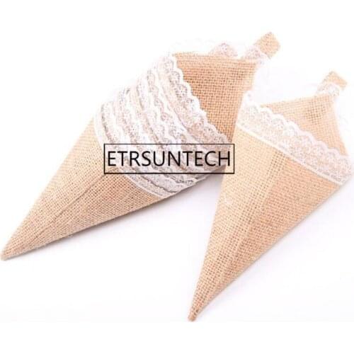 100pcs Burlap Jute Pew Cone Flower Holder Christmas Rustic Wedding Centerpieces Vintage Wedding Decoration