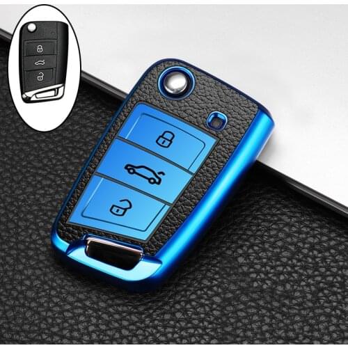 2020 Leather+TPU Car Smart Key Cover Full Case Bag For Volkswagen VW Golf 7 mk7 Skoda Octavia A7 keychain Auto Part Accessories