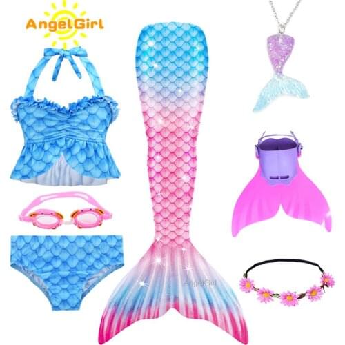 AngelGirl Gorgeous Girl Swimming Mermaid Tail With Bikini Child High-elastic Summer Dress Copslay Costume Party Mermaid Swimsuit