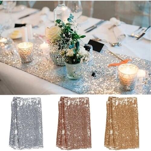 Sequin Table Runner Glitter Rose Table Runners Sparkly Gold Desk Cover Dustproof Heat Insulation Tablecloth Wedding Party Decor