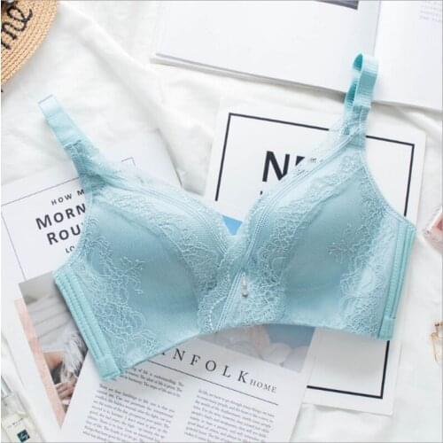 Elovegirl Women Sexy Panties Padded Embroidery Lace Bra 32-40CBra Push-up Bras One Piece And Gather Underwear 6 Color