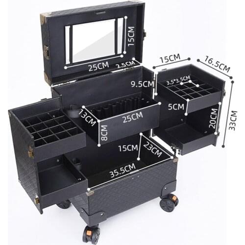 Manicure Makeup Artist Ladys Hand Suitcase Wheels Rolling Luggage Folding Big Cosmetic Storage Organizer Vintage Trolley Case
