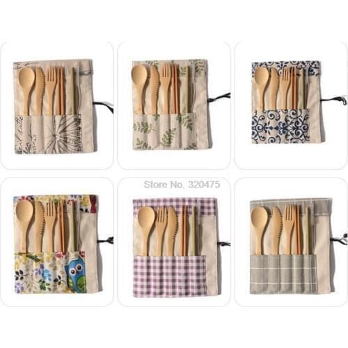 DHL 200set Bamboo Utensils travel Cutlery Set Eco-Friendly Wooden Outdoor Portable bamboo cutlery Set Spoon Fork Chopstick