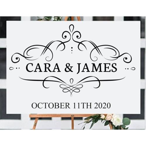 Personalised Art Design Wedding Decal Custom Bride And Groom Name Date Sticker Vinyl Decoration Wedding Sign Mural Gift WL234