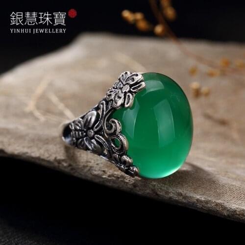 Natural green agate ring with 925 sterling silver ring for women rings jade jewelry 925 ring natural stone jewelry ruby ring