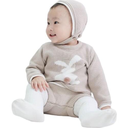3pcs New Arrival Fall Winter Baby Girl Boy Set Cute Rabbit Design Knited Sweater+Hat+Short Toddler Set Baby Infant Clothes
