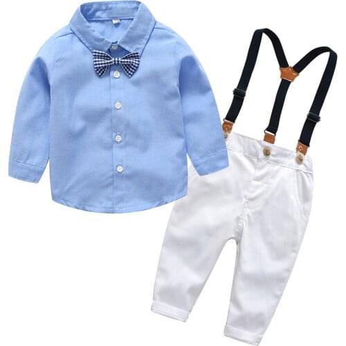 Tem Doger 2021 Autumn New Fashion Kids Boys Clothing Set Cotton Bowtie Gentleman Style Shirt +Pants 2Pcs Outfits Child Clothes