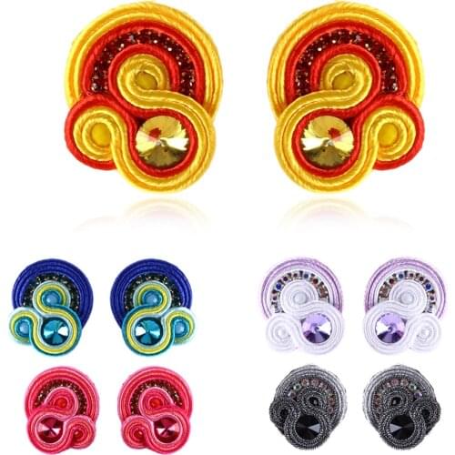 KpacoTa Soutache Stud earrings Handmade Weaving Ethnic fashion Jewelry 2020 Crystal earring for women Accessories colors orange