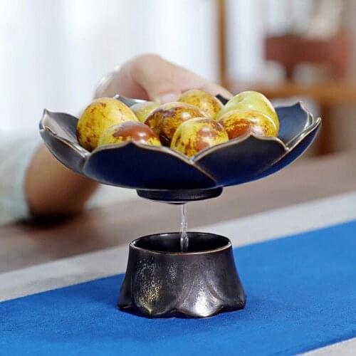 Creative Lotus Shape Fruit Drain Plate Home Kitchen Detachable Snack Storage Display Tray