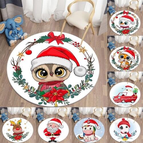 Kawaii Decorative Carpet Animal Printed Christmas Area Rugs Round Carpet for Living Room Floor Mat Anti-Slip Mat for Children