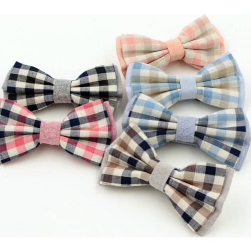 7 colors Cotton Polyester Men Bow tie Plaid Bowtie Wedding Grooms Grid Tuxedo Butterfly Brand Gravat Tie