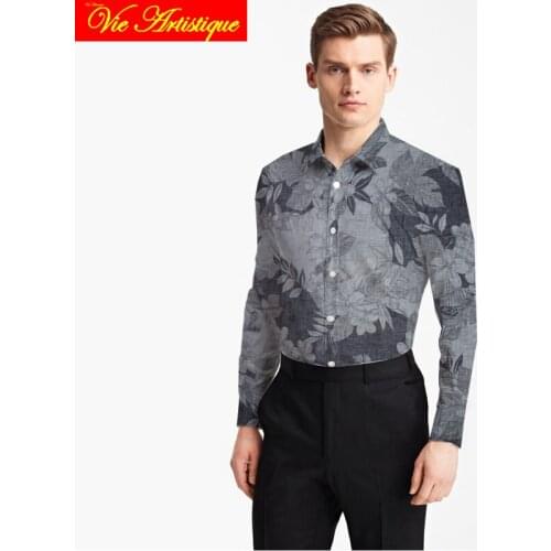 Custom tailor made Mens bespoke shirts business formal wedding ware bespoke blouse cotton grey flower printed bohemian sexy