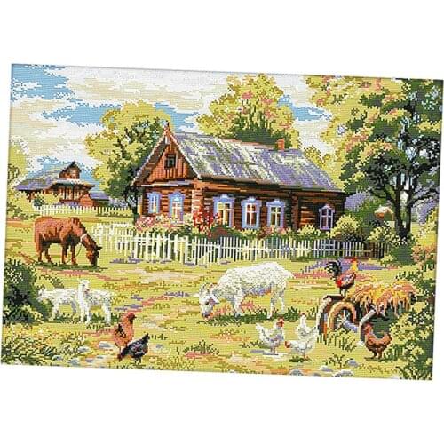 Village Farm Goat Stamped Cross Stitch Kit DIY Handmade Needlework for Beginners Kids Adults