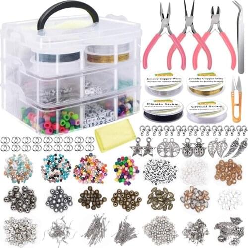 DIY Jewelry Making Tool Kit Includes Beads, Crystal Thread, Pearls, Spacer Beads for Bracelets, Necklaces, Earrings
