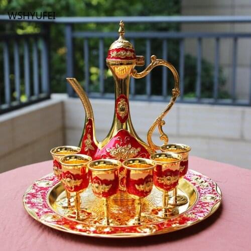 Russian liquor glass set wine cabinet retro small wine glass European-style metal jug high-end decoration home wedding gift