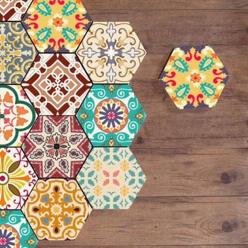 10Pcs Baroque Hexagonal Tile Stickers Thickened Self-adhesive Bathroom Kitchen Home Non-slip Floor Stickers DIY Wall Stickers