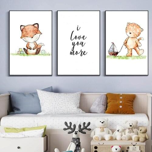 "I Love You More" Hanging Painting Cute Animal Elephant Giraffe Wall Decorative Painting Nursery Cuadros Decoracion Dormitorio