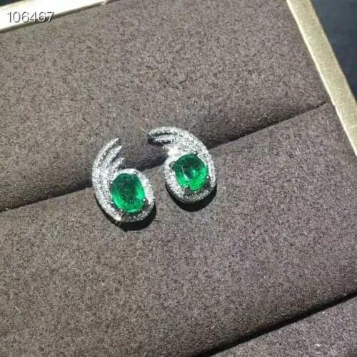 Natural green emerald gem stud earrings Natural gemstone earrings Elegant Flame feather S925 silver girl women gift fine jewelry