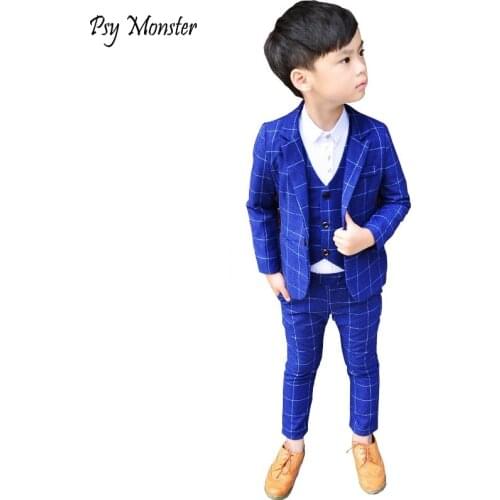 New Kids Plaid Wedding Blazer Prom Suit Brand Flower Boys Formal Tuxedos School Suit Child Party Dress 3Pcs Clothing Set Costume