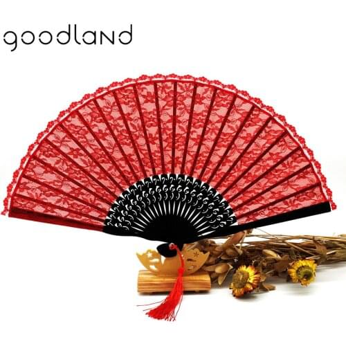 Wholesale Free Shipping 100pcs/lot Delicate Classic Red Floral Lace Tulle Hand Fan Wedding Party Bridal Dance Dancing Fans